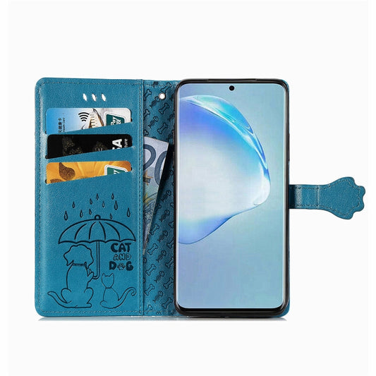 For Galaxy S20 Plus Cute Cat and Dog Embossed Horizontal Flip Leather Case with Bracket / Card Slot / Wallet / Lanyard