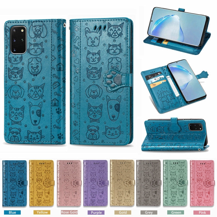 For Galaxy S20 Plus Cute Cat and Dog Embossed Horizontal Flip Leather Case with Bracket / Card Slot / Wallet / Lanyard