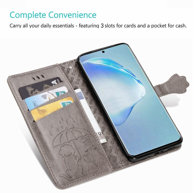 For Galaxy S20 Plus Cute Cat and Dog Embossed Horizontal Flip Leather Case with Bracket / Card Slot / Wallet / Lanyard