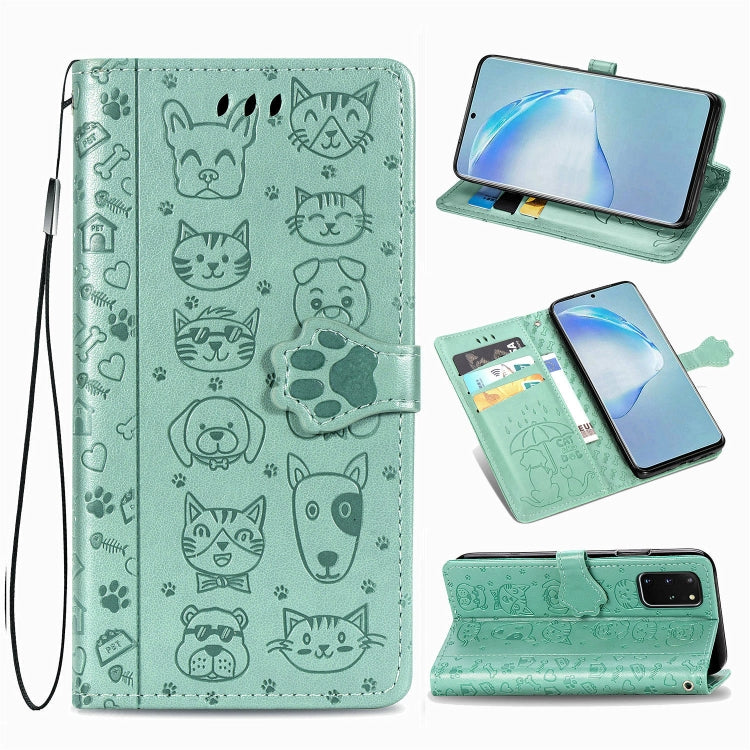 For Galaxy S20 Plus Cute Cat and Dog Embossed Horizontal Flip Leather Case with Bracket / Card Slot / Wallet / Lanyard
