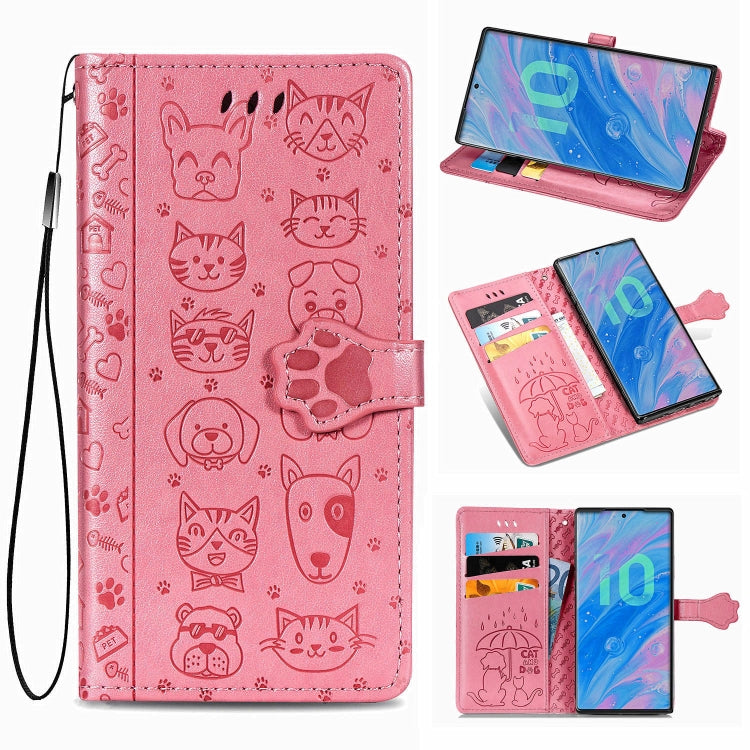 For  Galaxy Note 10 Pro Cute Cat and Dog Embossed Horizontal Flip Leather Case with Bracket / Card Slot / Wallet / Lanyard