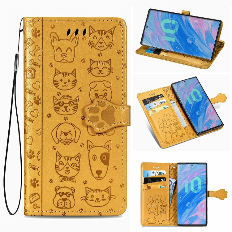 For  Galaxy Note 10 Pro Cute Cat and Dog Embossed Horizontal Flip Leather Case with Bracket / Card Slot / Wallet / Lanyard