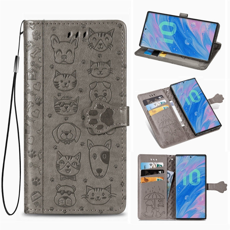 For  Galaxy Note 10 Pro Cute Cat and Dog Embossed Horizontal Flip Leather Case with Bracket / Card Slot / Wallet / Lanyard