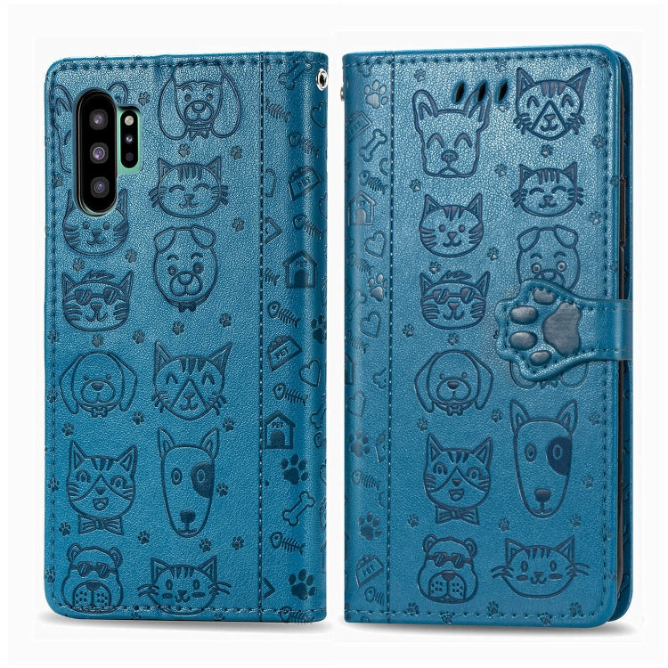 For  Galaxy Note 10 Pro Cute Cat and Dog Embossed Horizontal Flip Leather Case with Bracket / Card Slot / Wallet / Lanyard