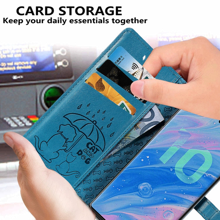 For  Galaxy Note 10 Pro Cute Cat and Dog Embossed Horizontal Flip Leather Case with Bracket / Card Slot / Wallet / Lanyard