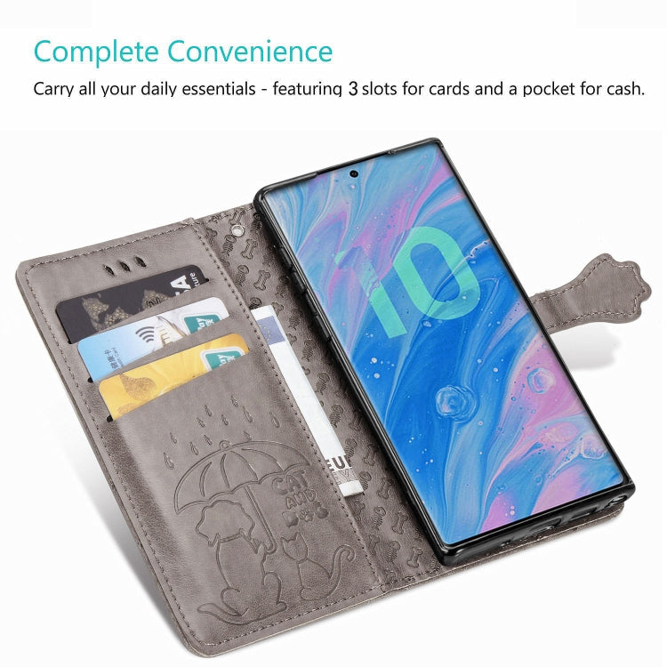For  Galaxy Note 10 Pro Cute Cat and Dog Embossed Horizontal Flip Leather Case with Bracket / Card Slot / Wallet / Lanyard