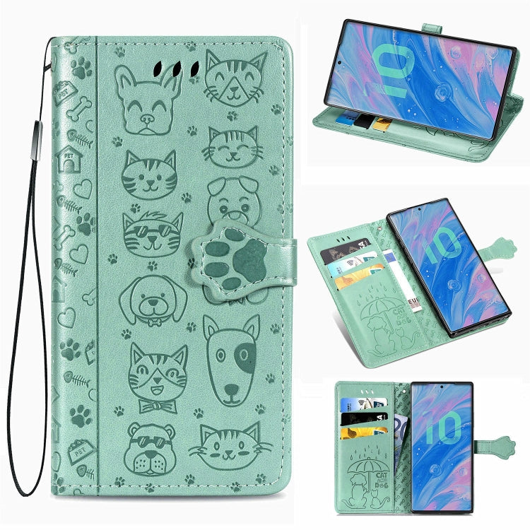 For  Galaxy Note 10 Pro Cute Cat and Dog Embossed Horizontal Flip Leather Case with Bracket / Card Slot / Wallet / Lanyard