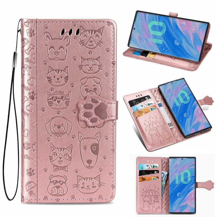 For  Galaxy Note 10 Pro Cute Cat and Dog Embossed Horizontal Flip Leather Case with Bracket / Card Slot / Wallet / Lanyard