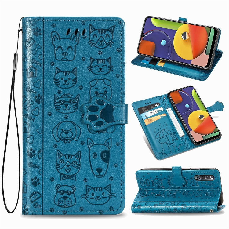 For Galaxy A70/A70S Cute Cat and Dog Embossed Horizontal Flip Leather Case with Bracket / Card Slot / Wallet / Lanyard