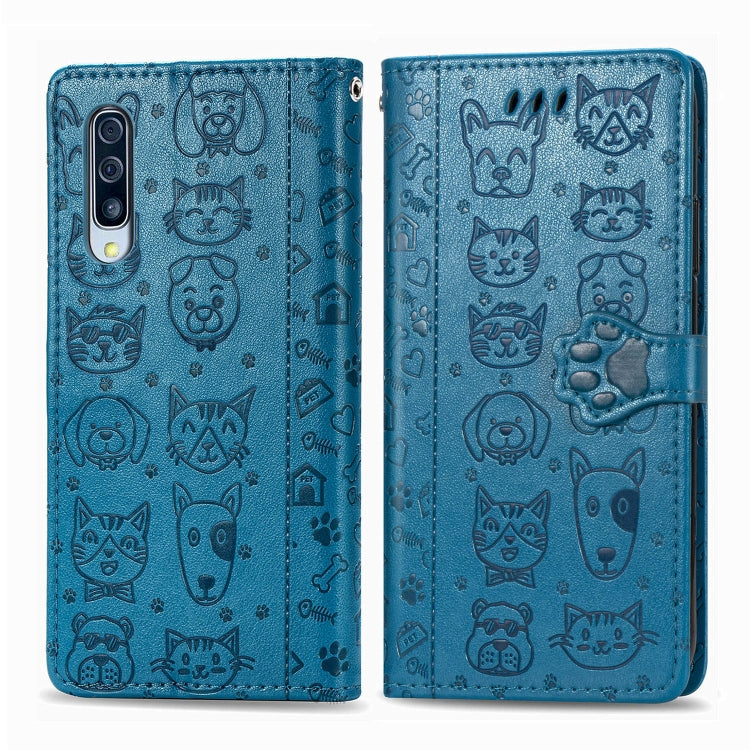 For Galaxy A70/A70S Cute Cat and Dog Embossed Horizontal Flip Leather Case with Bracket / Card Slot / Wallet / Lanyard