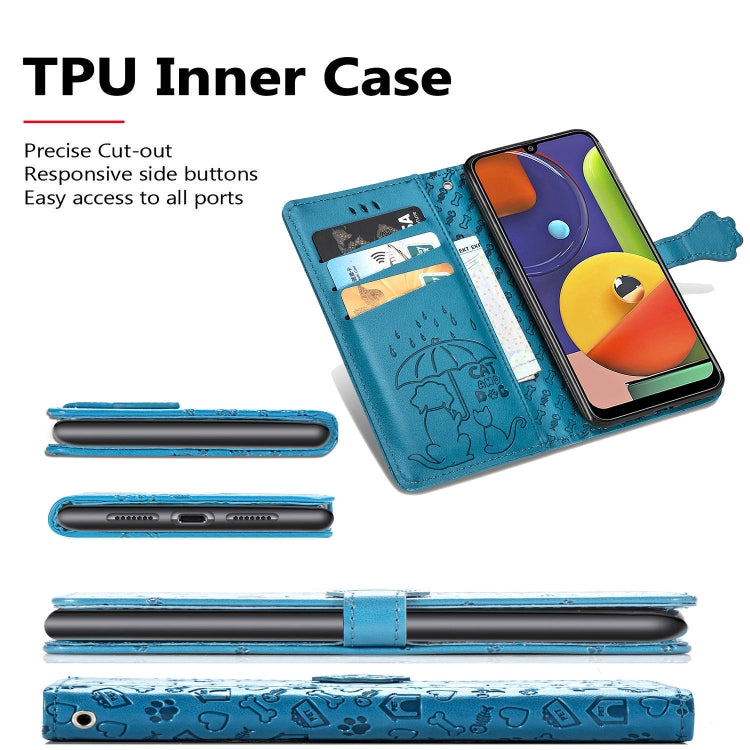 For Galaxy A70/A70S Cute Cat and Dog Embossed Horizontal Flip Leather Case with Bracket / Card Slot / Wallet / Lanyard
