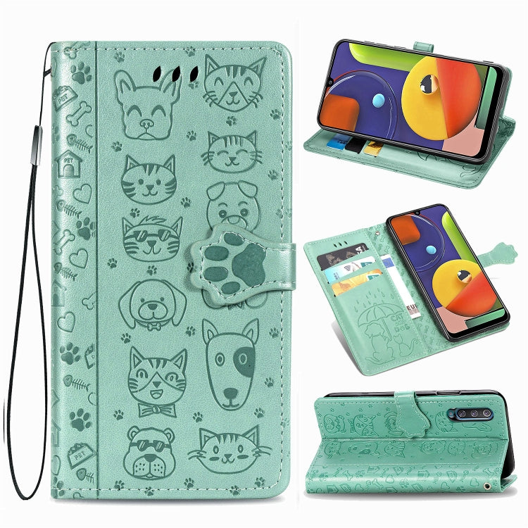 For Galaxy A70/A70S Cute Cat and Dog Embossed Horizontal Flip Leather Case with Bracket / Card Slot / Wallet / Lanyard