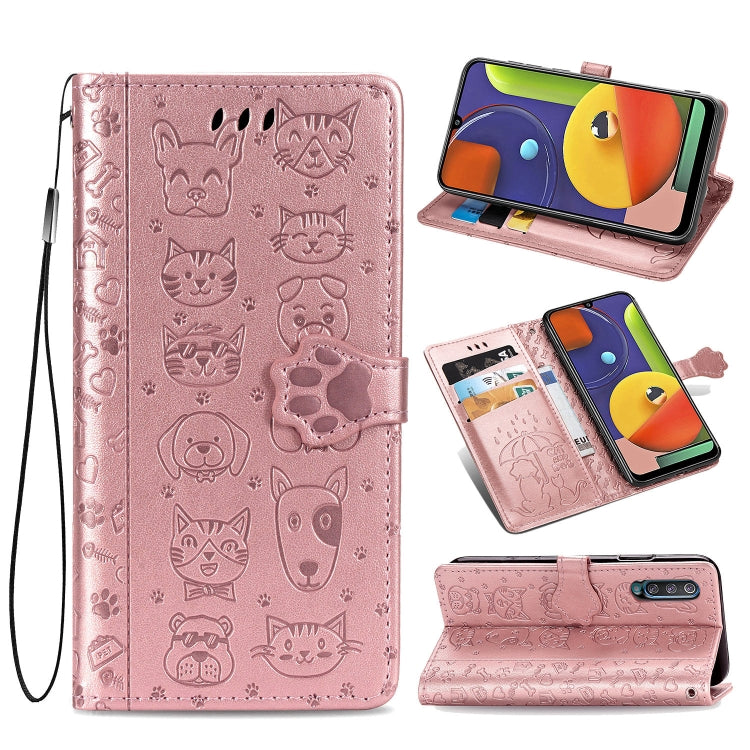 For Galaxy A70/A70S Cute Cat and Dog Embossed Horizontal Flip Leather Case with Bracket / Card Slot / Wallet / Lanyard
