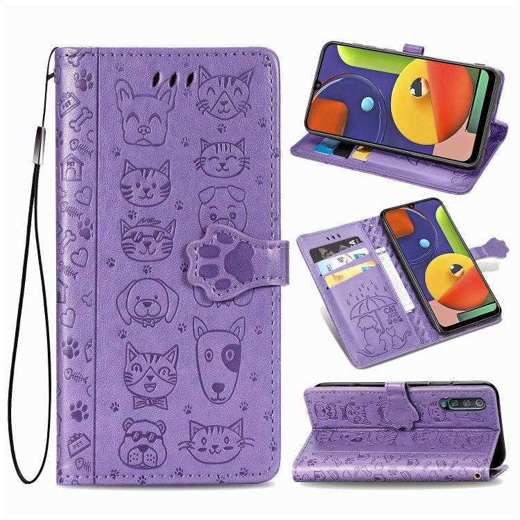 For Galaxy A70/A70S Cute Cat and Dog Embossed Horizontal Flip Leather Case with Bracket / Card Slot / Wallet / Lanyard