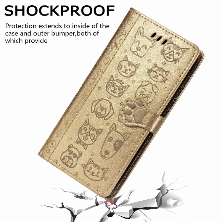 For Galaxy A51 Cute Cat and Dog Embossed Horizontal Flip Leather Case with Bracket / Card Slot / Wallet / Lanyard