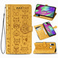 For Galaxy A40 Cute Cat and Dog Embossed Horizontal Flip Leather Case with Bracket / Card Slot / Wallet / Lanyard
