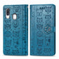 For Galaxy A40 Cute Cat and Dog Embossed Horizontal Flip Leather Case with Bracket / Card Slot / Wallet / Lanyard