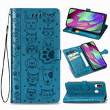 For Galaxy A40 Cute Cat and Dog Embossed Horizontal Flip Leather Case with Bracket / Card Slot / Wallet / Lanyard