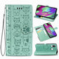 For Galaxy A40 Cute Cat and Dog Embossed Horizontal Flip Leather Case with Bracket / Card Slot / Wallet / Lanyard