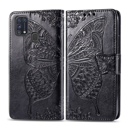 For Galaxy M31 Butterfly Love Flower Embossed Horizontal Flip Leather Case with Bracket / Card Slot / Wallet / Lanyard