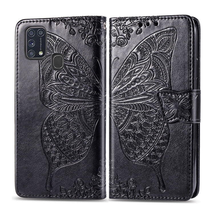 For Galaxy M31 Butterfly Love Flower Embossed Horizontal Flip Leather Case with Bracket / Card Slot / Wallet / Lanyard
