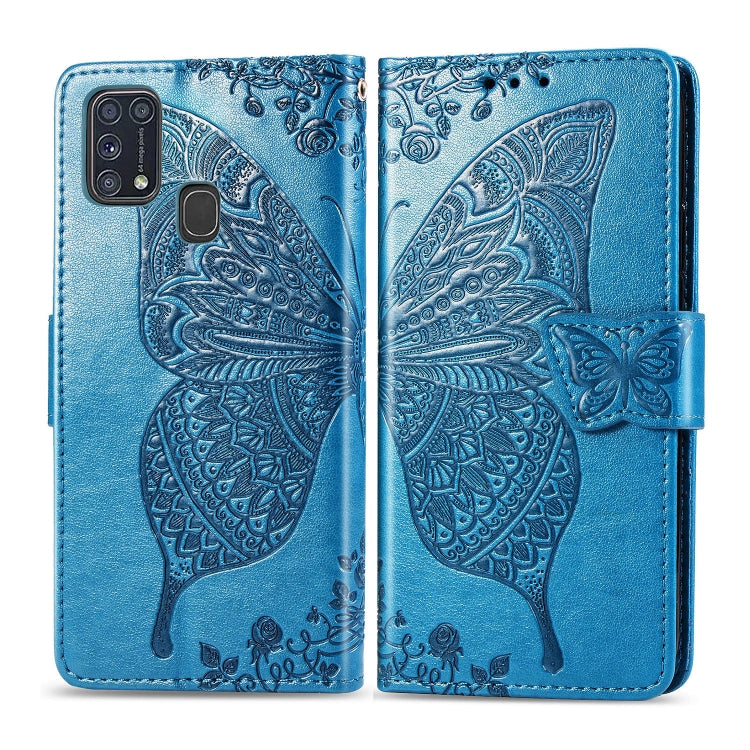 For Galaxy M31 Butterfly Love Flower Embossed Horizontal Flip Leather Case with Bracket / Card Slot / Wallet / Lanyard