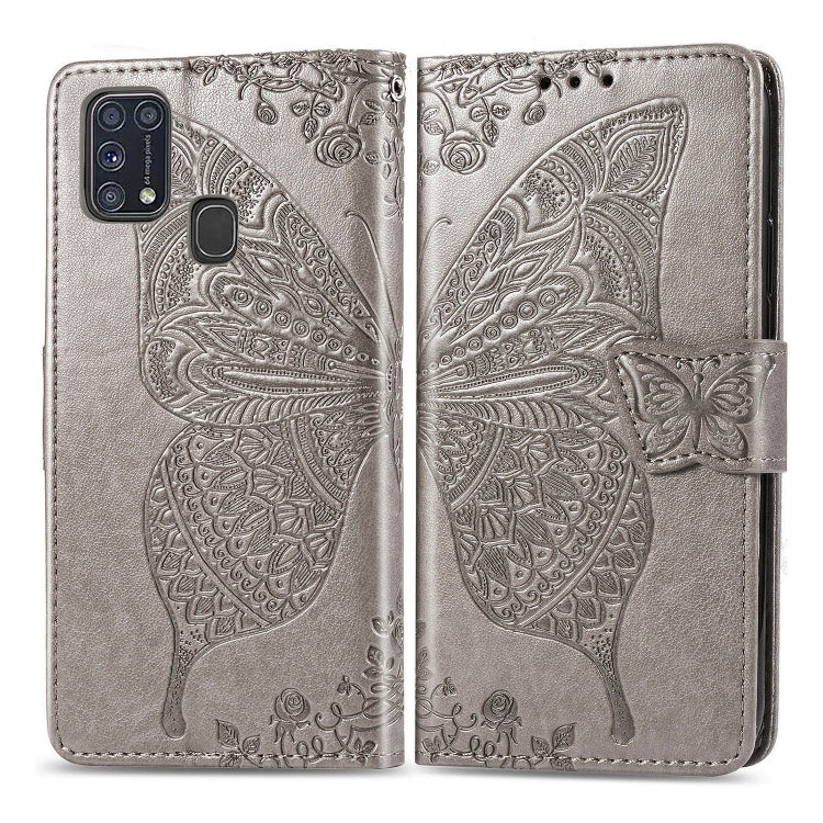 For Galaxy M31 Butterfly Love Flower Embossed Horizontal Flip Leather Case with Bracket / Card Slot / Wallet / Lanyard