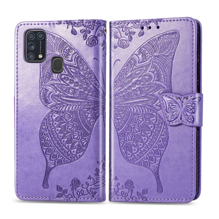 For Galaxy M31 Butterfly Love Flower Embossed Horizontal Flip Leather Case with Bracket / Card Slot / Wallet / Lanyard
