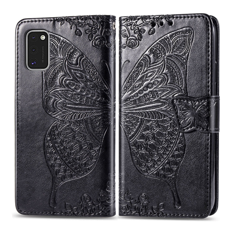 For Galaxy A41 Butterfly Love Flower Embossed Horizontal Flip Leather Case with Bracket / Card Slot / Wallet / Lanyard