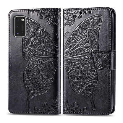 For Galaxy A41 Butterfly Love Flower Embossed Horizontal Flip Leather Case with Bracket / Card Slot / Wallet / Lanyard