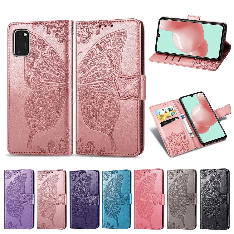 For Galaxy A41 Butterfly Love Flower Embossed Horizontal Flip Leather Case with Bracket / Card Slot / Wallet / Lanyard