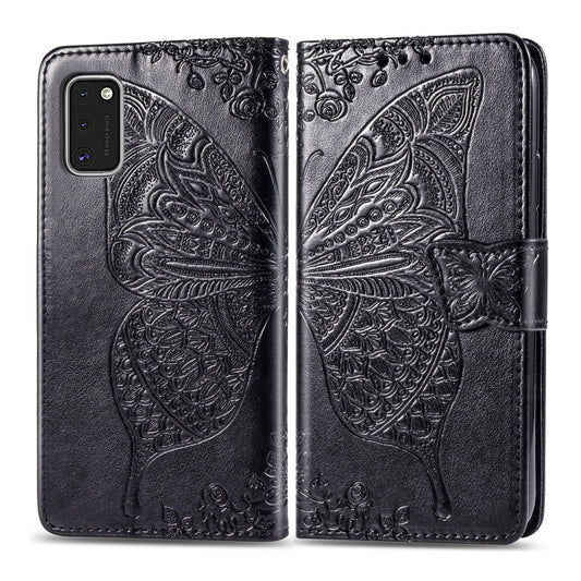 For Galaxy A41 Butterfly Love Flower Embossed Horizontal Flip Leather Case with Bracket / Card Slot / Wallet / Lanyard
