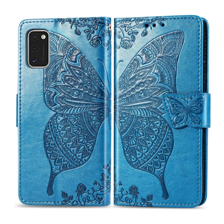 For Galaxy A41 Butterfly Love Flower Embossed Horizontal Flip Leather Case with Bracket / Card Slot / Wallet / Lanyard