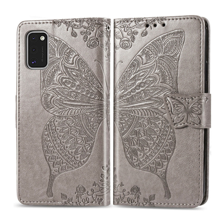 For Galaxy A41 Butterfly Love Flower Embossed Horizontal Flip Leather Case with Bracket / Card Slot / Wallet / Lanyard