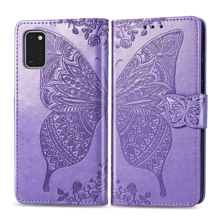For Galaxy A41 Butterfly Love Flower Embossed Horizontal Flip Leather Case with Bracket / Card Slot / Wallet / Lanyard
