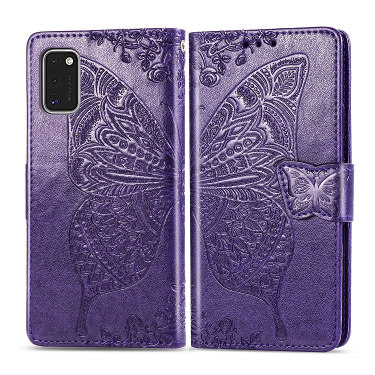 For Galaxy A41 Butterfly Love Flower Embossed Horizontal Flip Leather Case with Bracket / Card Slot / Wallet / Lanyard