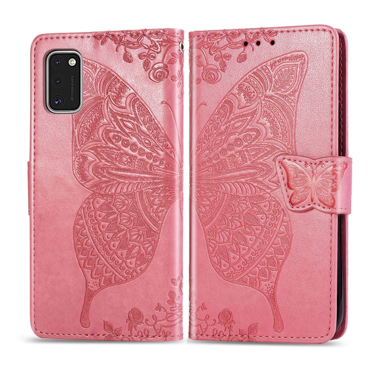 For Galaxy A41 Butterfly Love Flower Embossed Horizontal Flip Leather Case with Bracket / Card Slot / Wallet / Lanyard