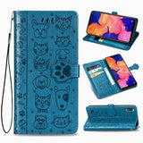 For Galaxy A10 Cute Cat and Dog Embossed Horizontal Flip Leather Case with Bracket / Card Slot / Wallet / Lanyard