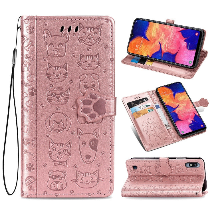 For Galaxy A10 Cute Cat and Dog Embossed Horizontal Flip Leather Case with Bracket / Card Slot / Wallet / Lanyard