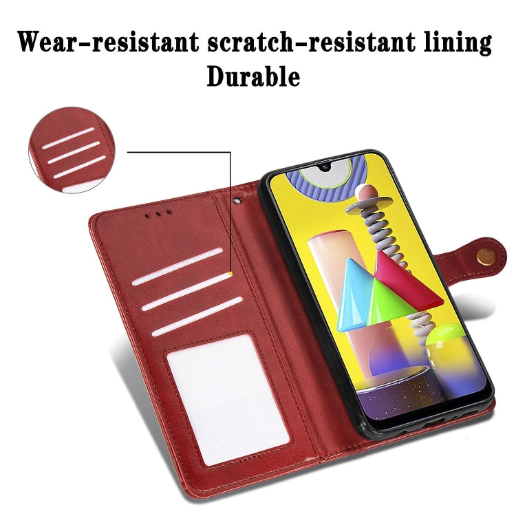 For Galaxy M31 Retro Solid Color Leather Buckle Phone Case with Lanyard & Photo Frame & Card Slot & Wallet & Stand Function