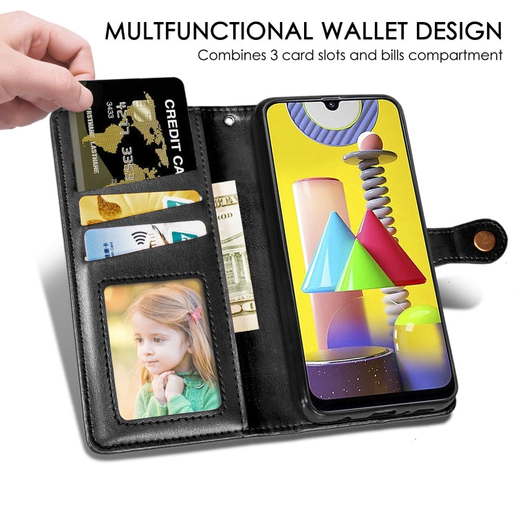 For Galaxy M31 Retro Solid Color Leather Buckle Phone Case with Lanyard & Photo Frame & Card Slot & Wallet & Stand Function
