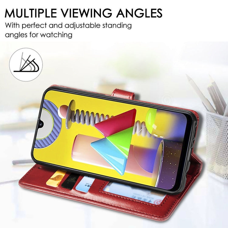 For Galaxy M31 Retro Solid Color Leather Buckle Phone Case with Lanyard & Photo Frame & Card Slot & Wallet & Stand Function