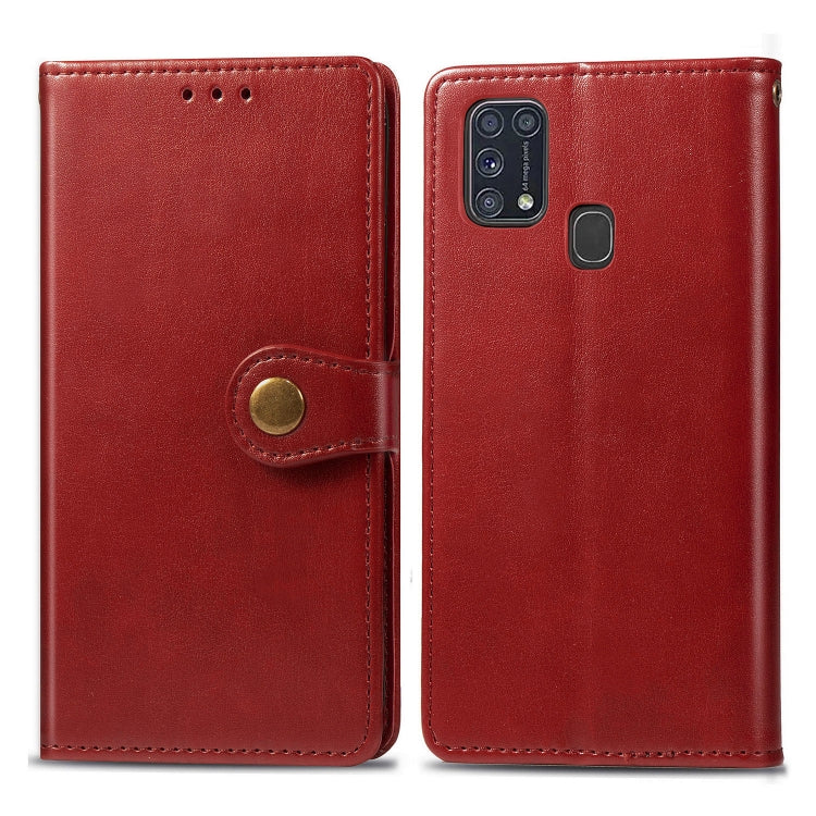 For Galaxy M31 Retro Solid Color Leather Buckle Phone Case with Lanyard & Photo Frame & Card Slot & Wallet & Stand Function
