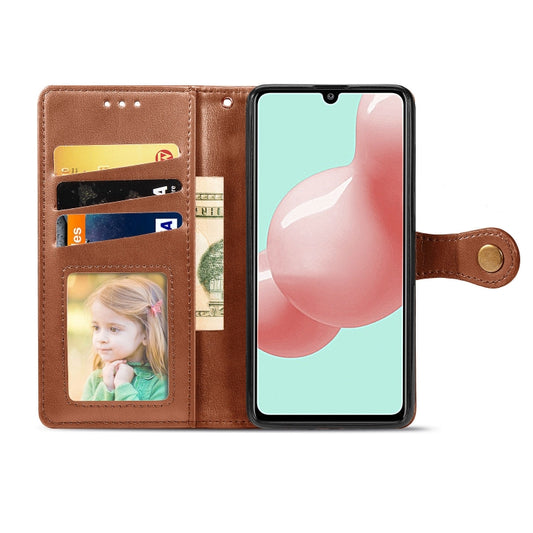 For Galaxy A41 Retro Solid Color Leather Buckle Phone Case with Lanyard & Photo Frame & Card Slot & Wallet & Stand Function