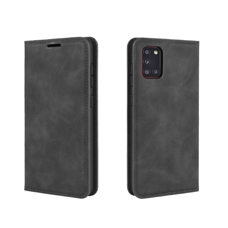 For Galaxy A31 Retro-skin Business Magnetic Suction Leather Case with Holder & Card Slots & Wallet