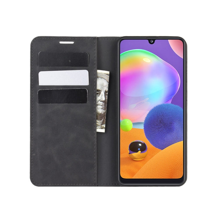 For Galaxy A31 Retro-skin Business Magnetic Suction Leather Case with Holder & Card Slots & Wallet