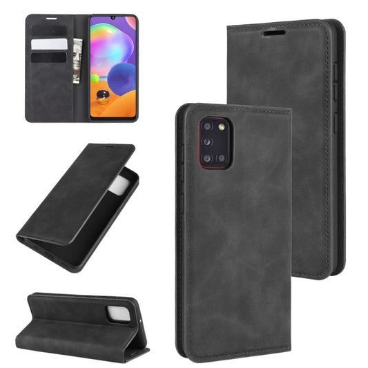 For Galaxy A31 Retro-skin Business Magnetic Suction Leather Case with Holder & Card Slots & Wallet