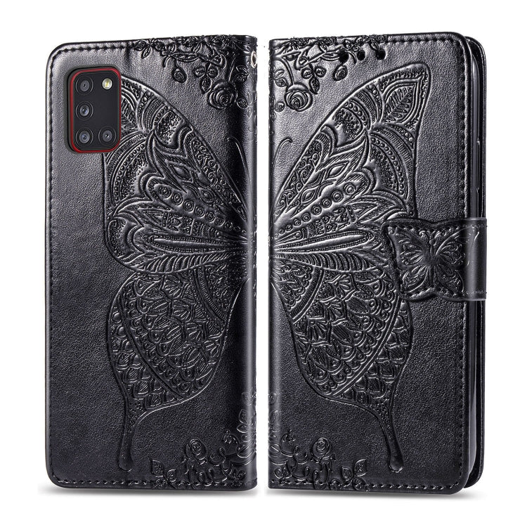 For Galaxy A31 Butterfly Love Flower Embossed Horizontal Flip Leather Case with Bracket / Card Slot / Wallet / Lanyard