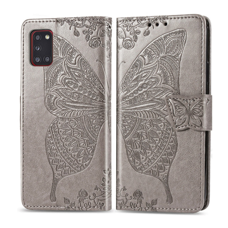 For Galaxy A31 Butterfly Love Flower Embossed Horizontal Flip Leather Case with Bracket / Card Slot / Wallet / Lanyard