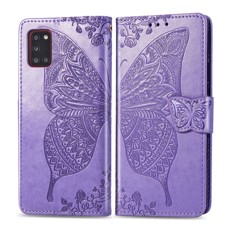 For Galaxy A31 Butterfly Love Flower Embossed Horizontal Flip Leather Case with Bracket / Card Slot / Wallet / Lanyard